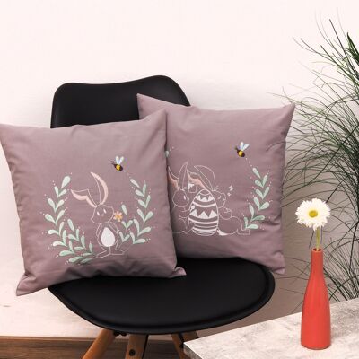DIY Embroidery Kit Throw Pillow Cover, Easter Bunny Pattern Hand Embroidery Kit, 40x 40 cm