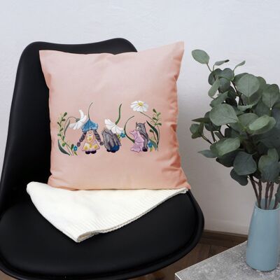Full Embroidery Kit, Spring Embroidery Gnome Pattern, DIY Decor Pillow Cover, 40 x 40 cm