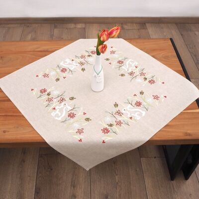 DIY Embroidery Set, Floral Bunny Embroidery, DIY Tablecloth Easter Decor, 72 x 72 cm