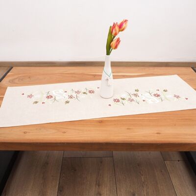 DIY Embroidery Set, Floral Bunny Embroidery, Table Runner Kit for Easter Decor, 35 x 95 cm