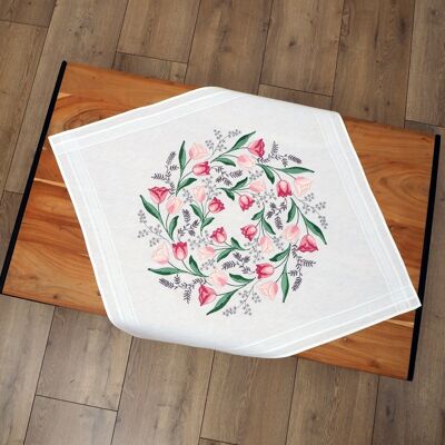 DIY Embroidery Set, Tulip Flower Pattern, DIY Home Decor Kitchen Tablecloth, 80 x 80 cm
