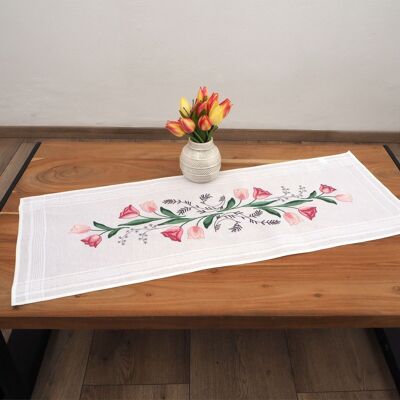 DIY Embroidery Set, Tulip Flower Pattern, DIY Table Runner Kit, 40 x 100 cm