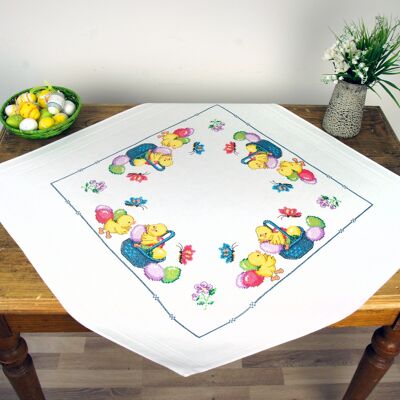 DIY Stamped Cross Stitch Kit, Easter Chick and Easter Egg Pattern, DIY Tablecloth, 80 x 80 cm