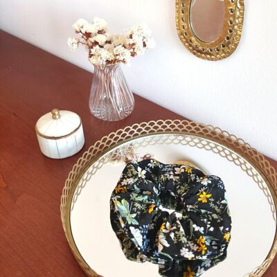 Chouchou ÉGLANTINE / estampado de flores de algodón orgánico negro