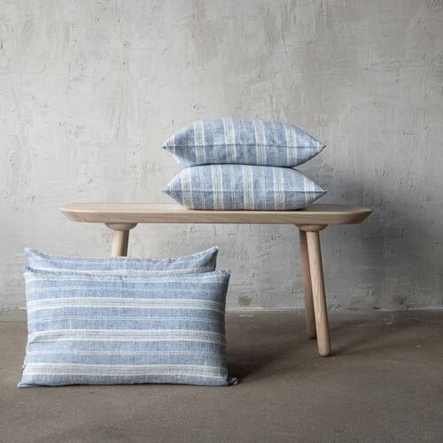 Linen Cushion Cover Blue White Multistripe
