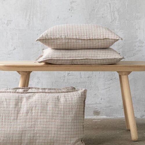 Linen Cushion Cover Natural Brick Check Washed
