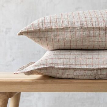 Housse de coussin en lin Natural Brick Check Washed 3