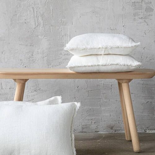Linen Cushion Cover Off White Rustic Fringe