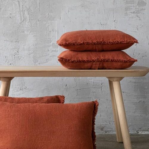 Linen Cushion Cover Brick Rustic Fringe