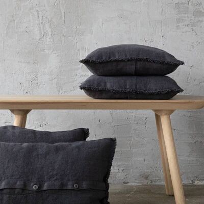 Linen Cushion Cover Grey Rustic Fringe