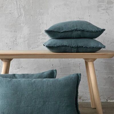 Linen Cushion Cover Balsam Green Rustic Fringe