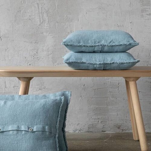 Linen Cushion Cover Stone Blue Rustic Fringe