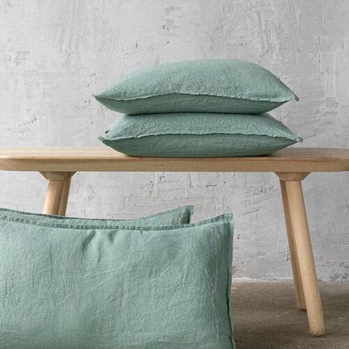 Linen Cushion Cover Spa Green Stone Washed