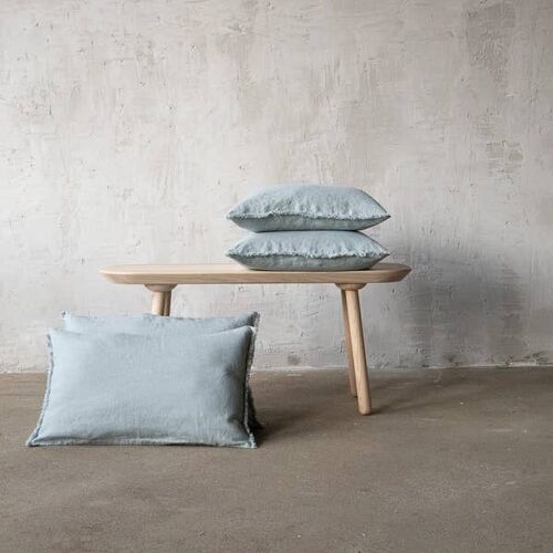 Linen Cushion Cover Ice Blue Terra Fringe