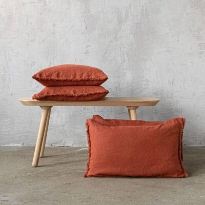 Linen Cushion Cover Brick Terra Fringe
