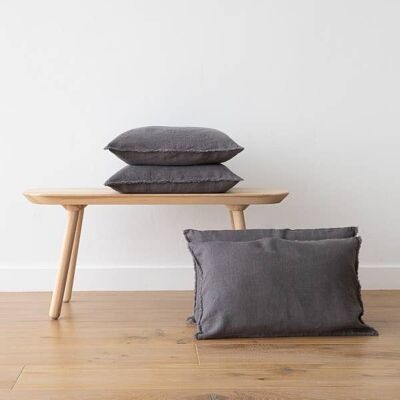 Linen Cushion Cover Steel Grey Terra Fringe