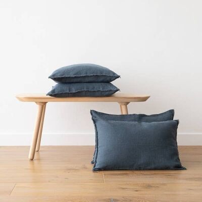 Linen Cushion Cover Blue Terra Fringe