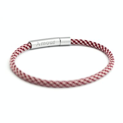 Bracciale in cordoncino bordeaux e bianco - incisione AMOUR