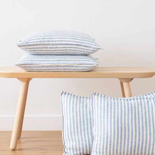 Linen Cushion Cover Blue Ticking Stripe