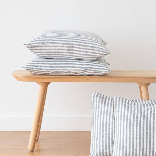 Linen Cushion Cover Indigo Ticking Stripe