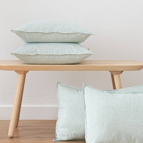 Linen Cushion Cover Mint Pinstripe Washed