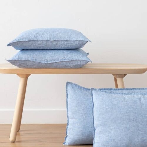 Linen Cushion Cover Blue Crushed Melange
