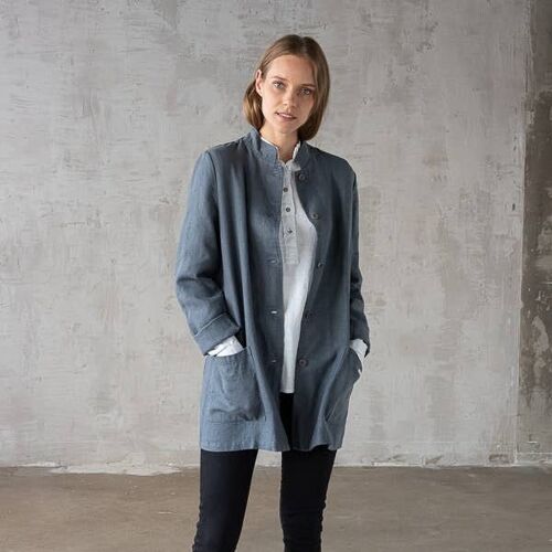 Linen Short Jacket Terra Blue Paolo