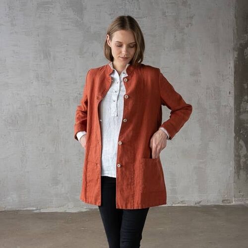 Linen Short Jacket Brick Paolo