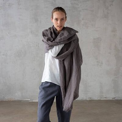 Linen Shawl Steel Grey Garza Fringe