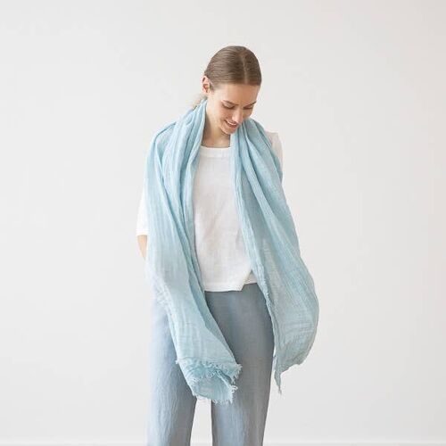 Linen Shawl Cloud Blue Garza Fringe