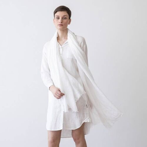 Linen Shawl White Garza Fringe