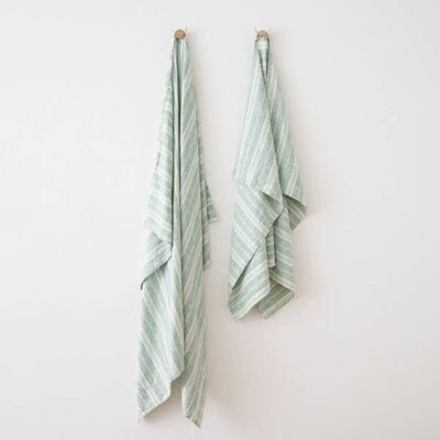 Linen Beach Towel Aqua Foam Multistripe