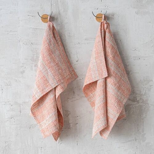 Linen Hand Towels Brick Natural Multistripe