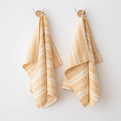 Linen Hand Towels Gold Multistripe