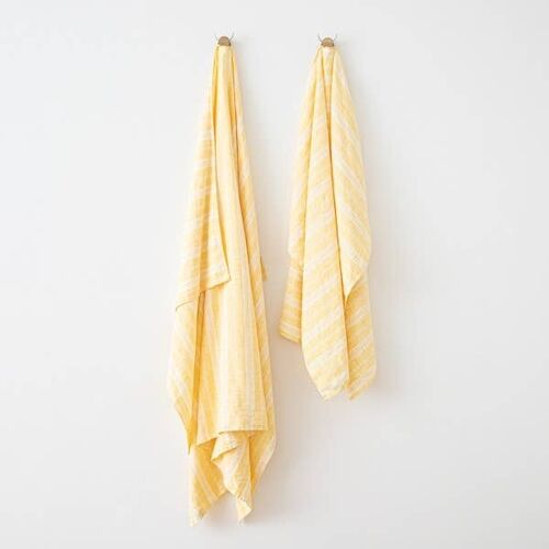 Linen Beach Towel Yellow Multistripe