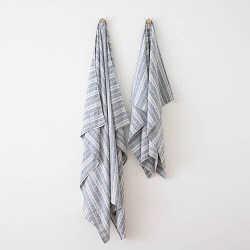 Linen Beach Towel Indigo Multistripe