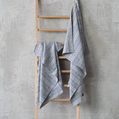 Linen Bath Towel Indigo Natural Multistripe