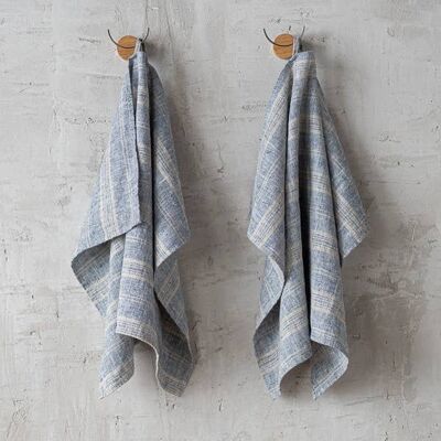 Linen Hand Towels Indigo Natural Multistripe