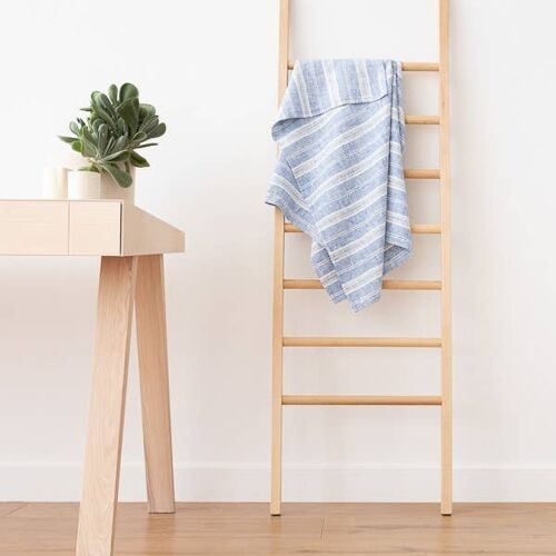 Linen Bath Towel Blue White Multistripe