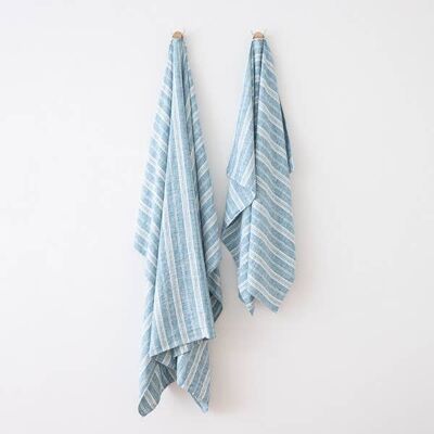 Linen Beach Towel Marine Blue Multistripe