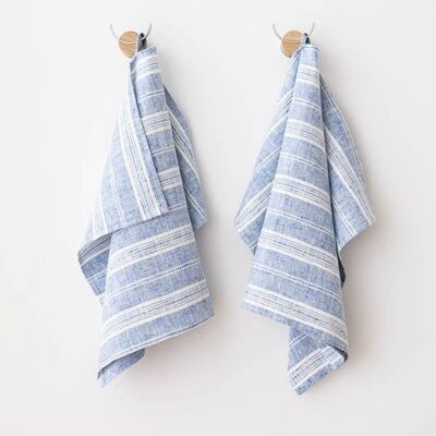 Linen Hand Towels Blue White Multistripe