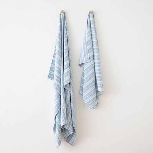Linen Beach Towel Blue White Multistripe