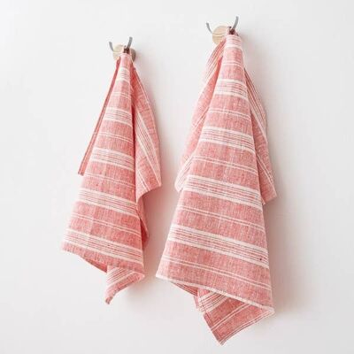 Linen Hand Towels Red White Multistripe