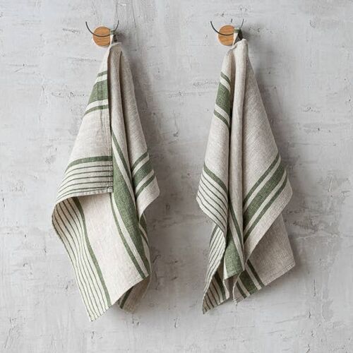 Linen Hand Towels Forest Green Natural Provence