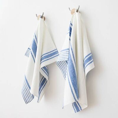 Linen Hand Towels Off White Blue Tuscany