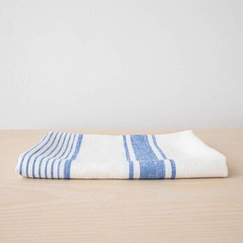 Serviette de bain en lin Ecru Bleu Toscane 2