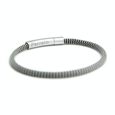 Black and gray cord bracelet - PARRAIN engraving