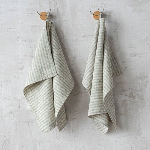Linen Hand Towels Forest Green Natural Brittany