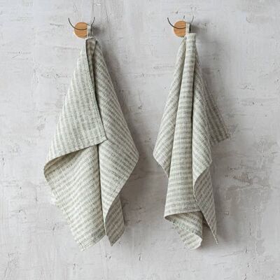White Waffle Linen Tea Towel Set for Kitchen. Soft Natural Linen