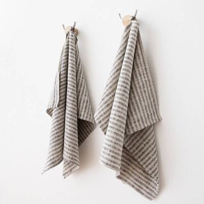 Linen Hand Towels Black Natural Brittany